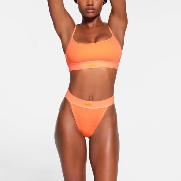 Skims Cotton Ribbed Mid Rise Thong Size XL in Apricot NWT in packaging - Picture 1 of 8
